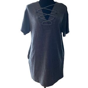 Umgee Tee Shirt Dress with Lacing Accent